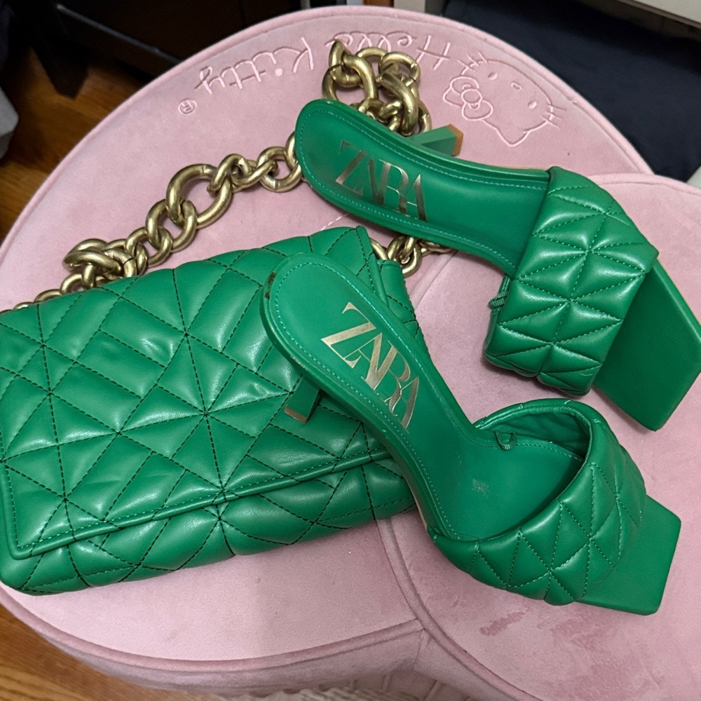 Zara Green Quilted Women's Bag w matching sandals